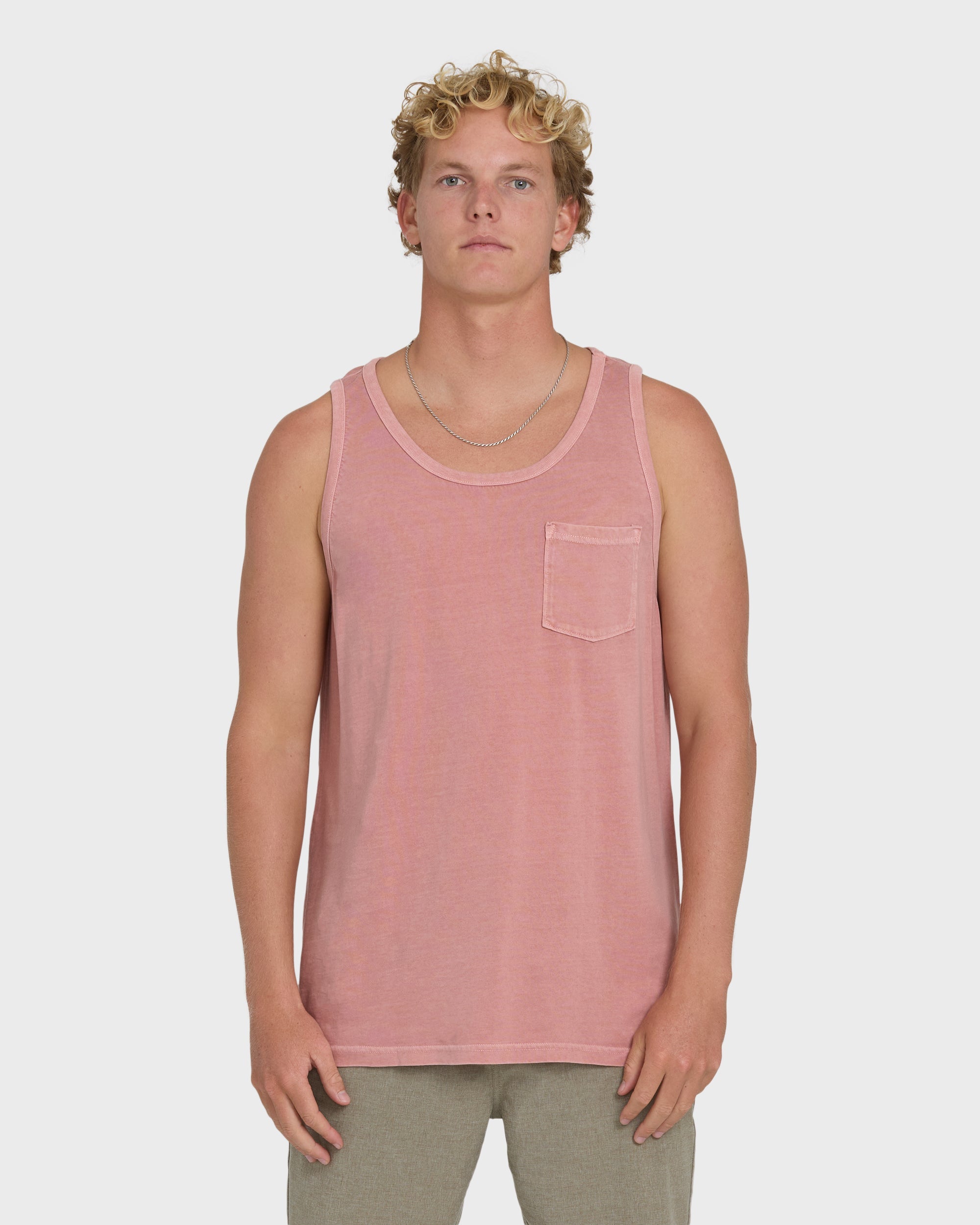 Essential Pocket Wave Washed Premium Tank Top - Ash Rose
