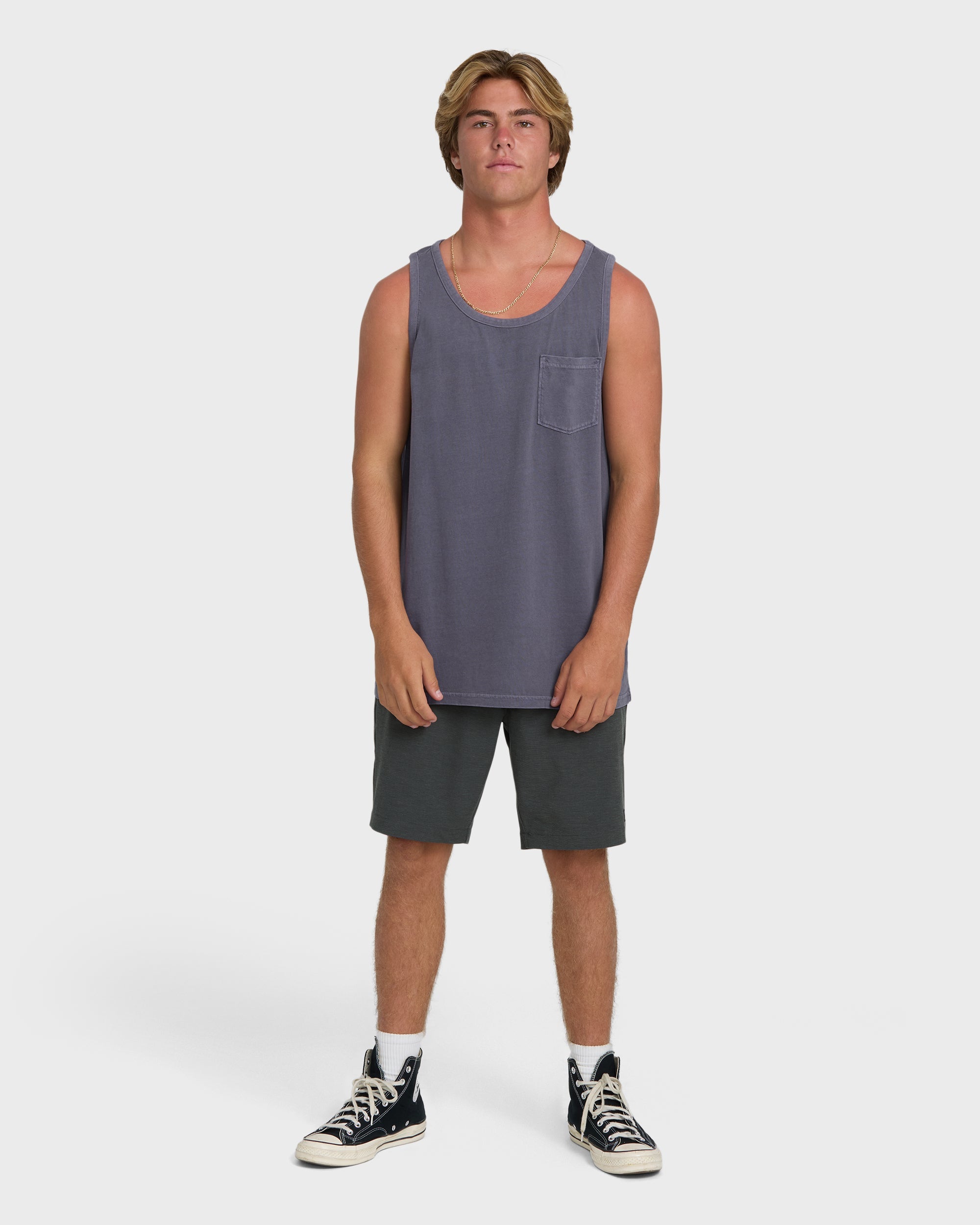 Essential Pocket Wave Washed Premium Tank Top - Graystone
