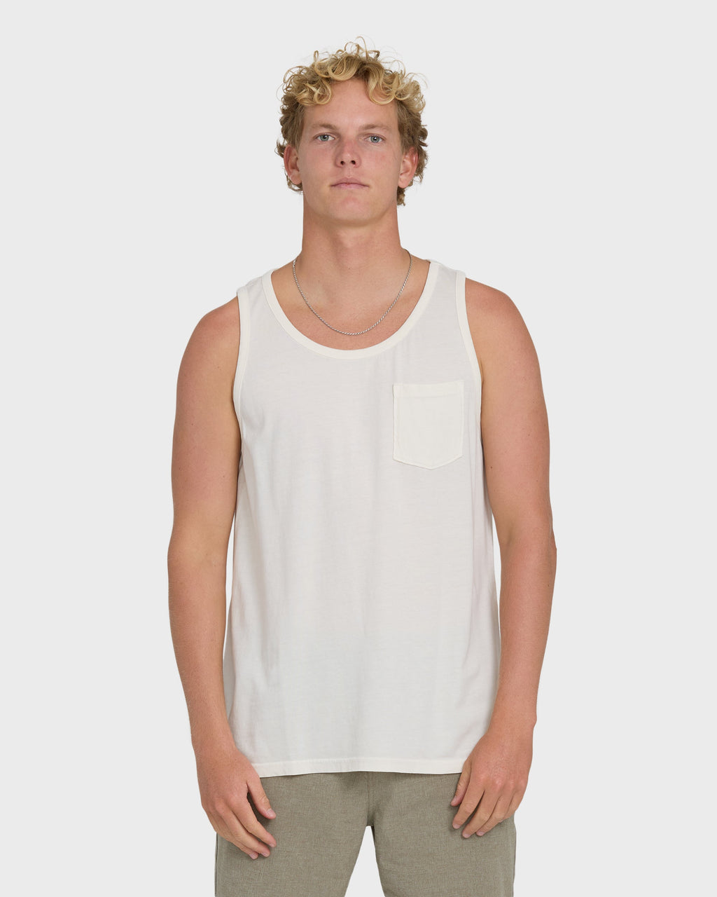 Essential Pocket Wave Washed Premium Tank Top - Off White