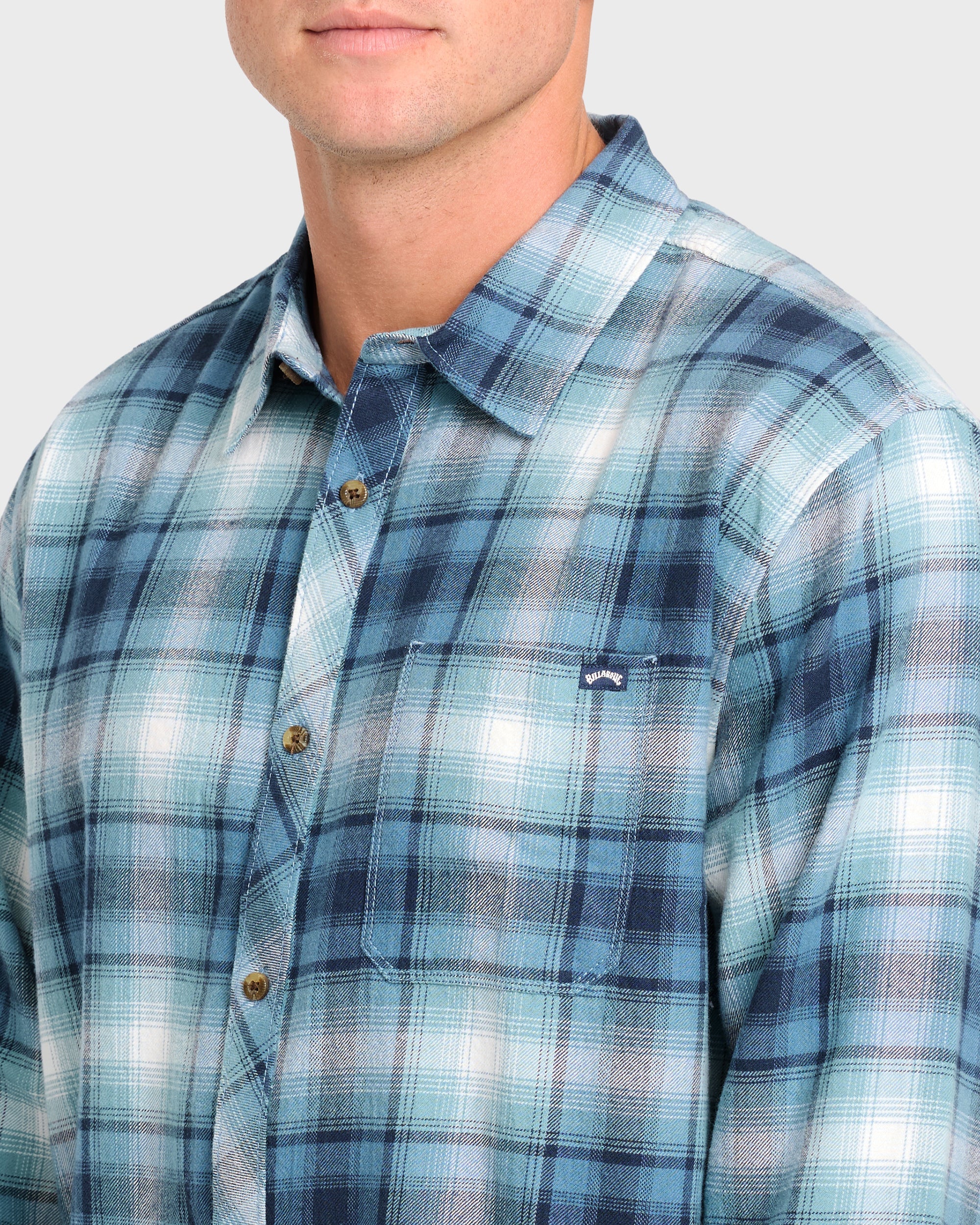 Coastline Long Sleeve Flannel Shirt - China Blue