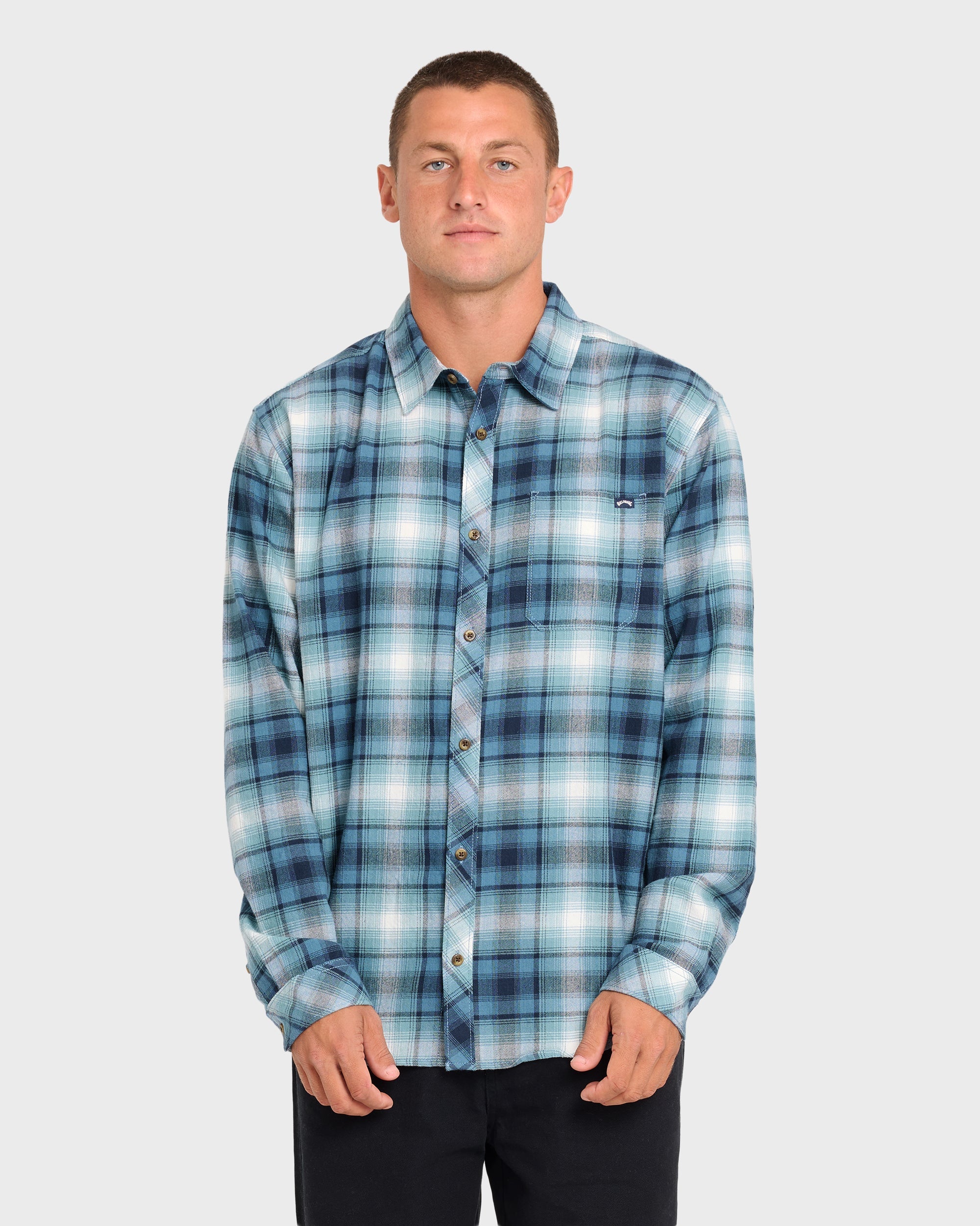 Coastline Long Sleeve Flannel Shirt - China Blue