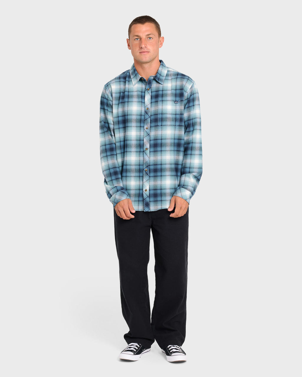 Coastline Long Sleeve Flannel Shirt - China Blue