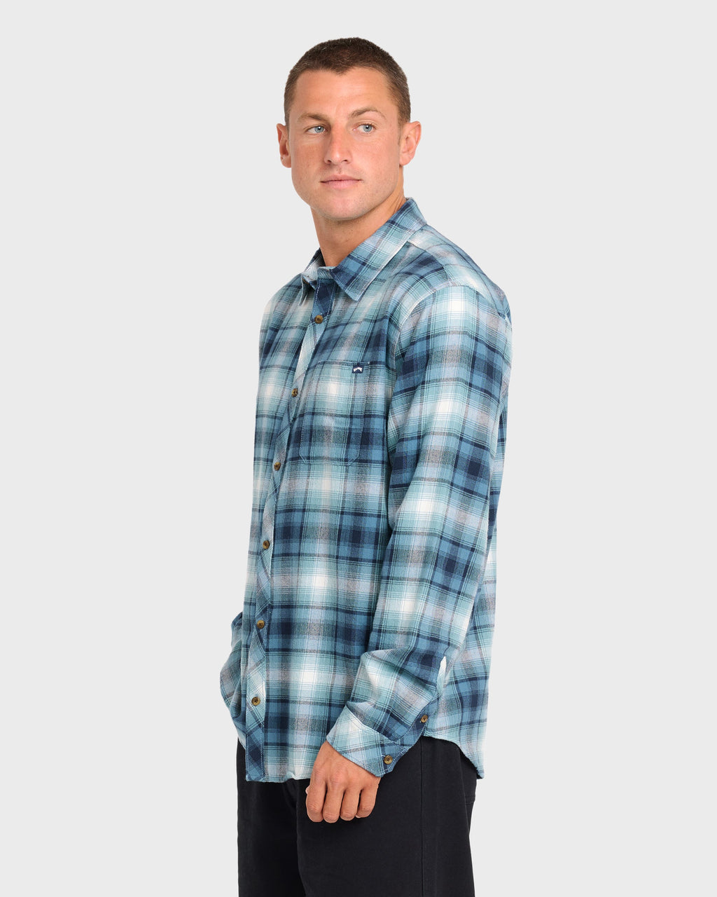 Coastline Long Sleeve Flannel Shirt - China Blue