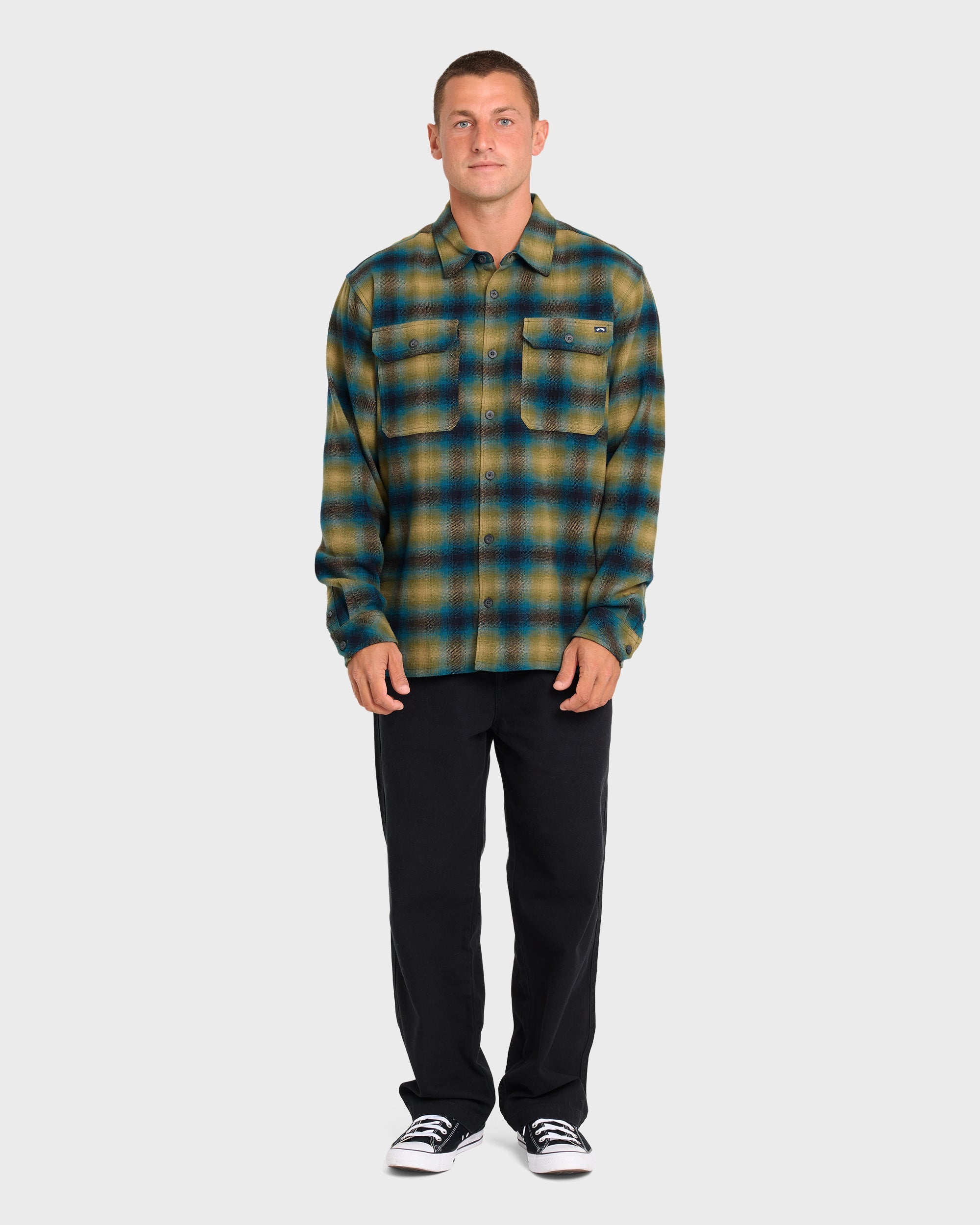 Offshore Long Sleeve Flannel Shirt - Ultramarine Green