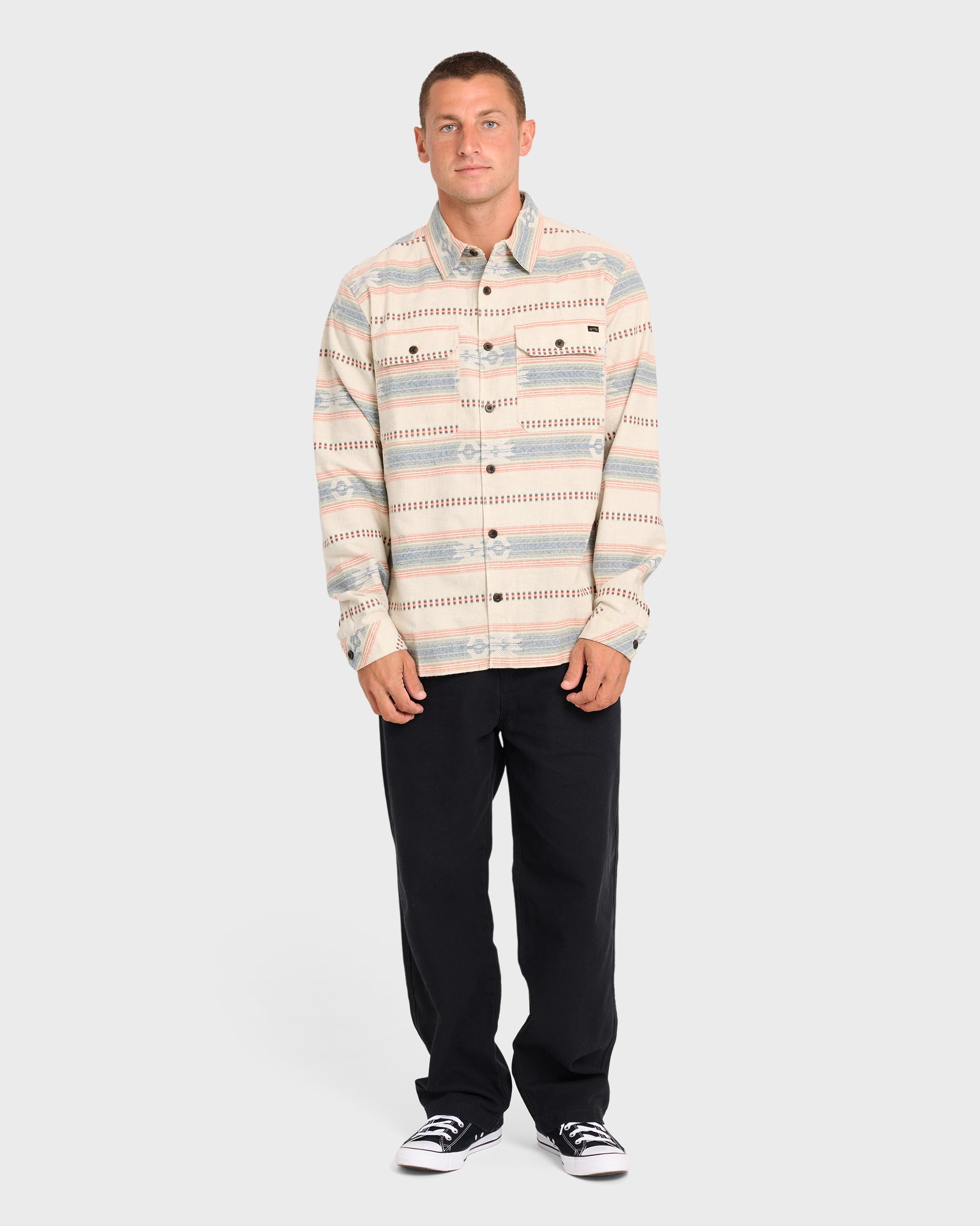 Offshore Jacquard Long Sleeve Flannel Shirt - Sand Khaki