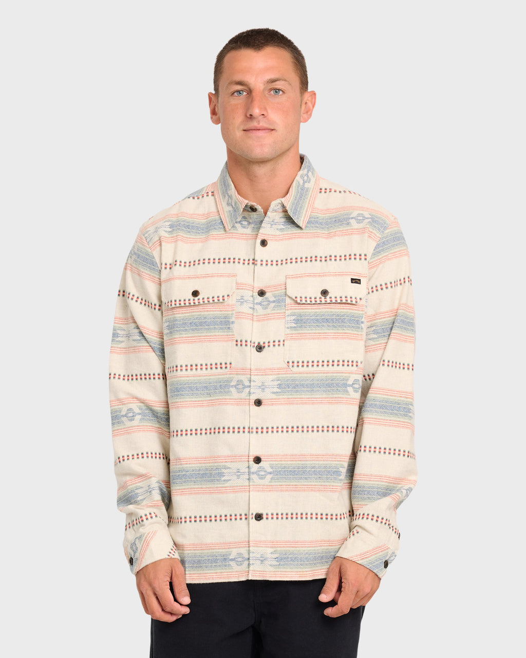 Offshore Jacquard Long Sleeve Flannel Shirt - Sand Khaki