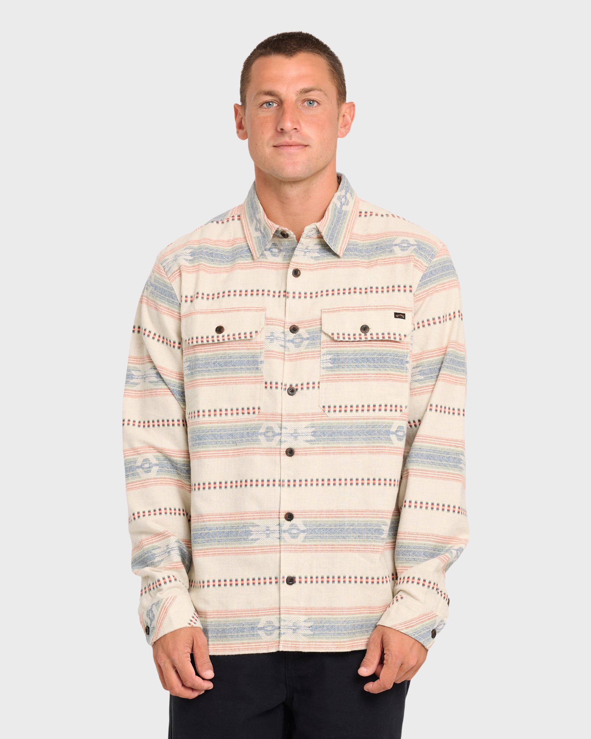 Offshore Jacquard Long Sleeve Flannel Shirt - Sand Khaki