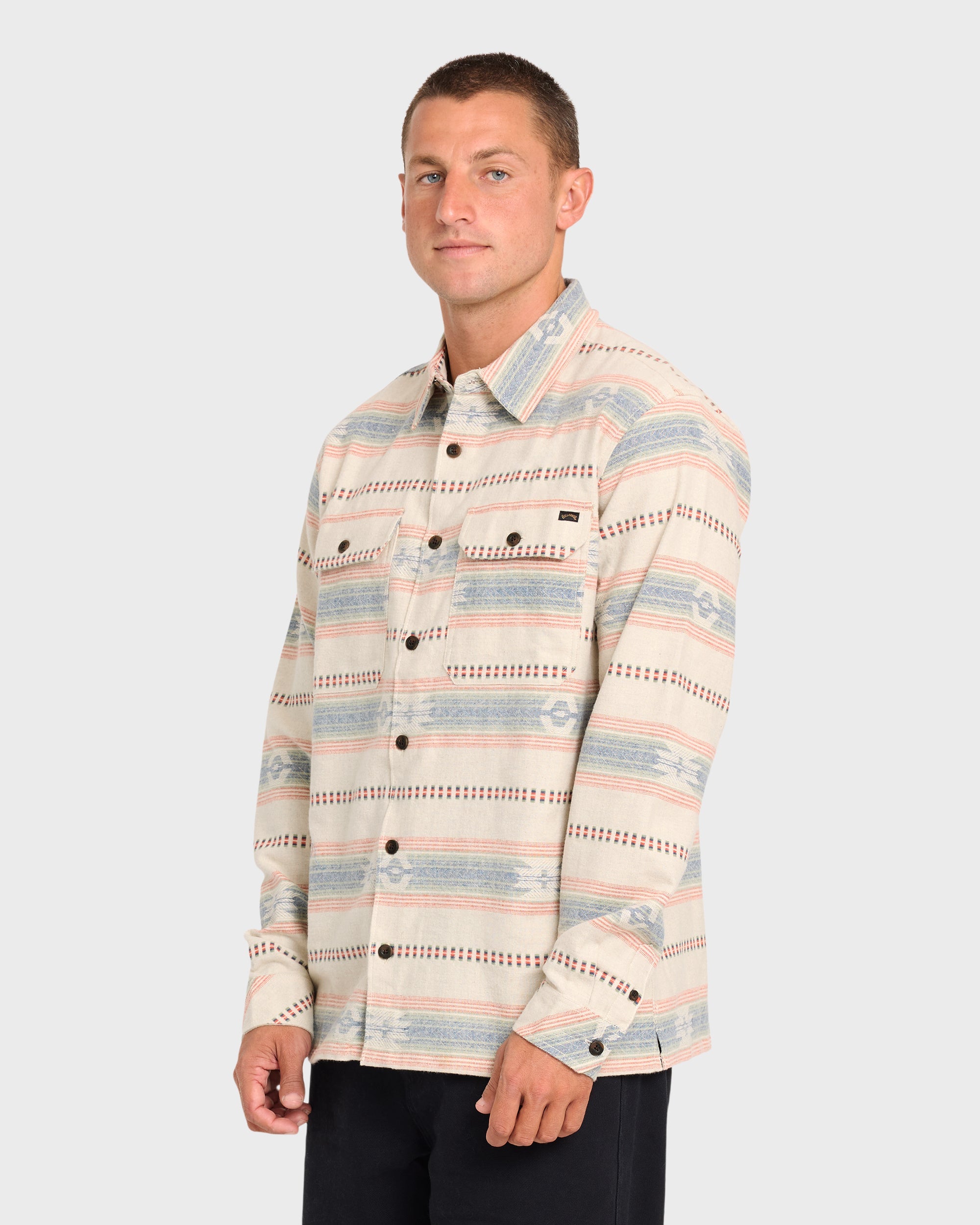 Offshore Jacquard Long Sleeve Flannel Shirt - Sand Khaki