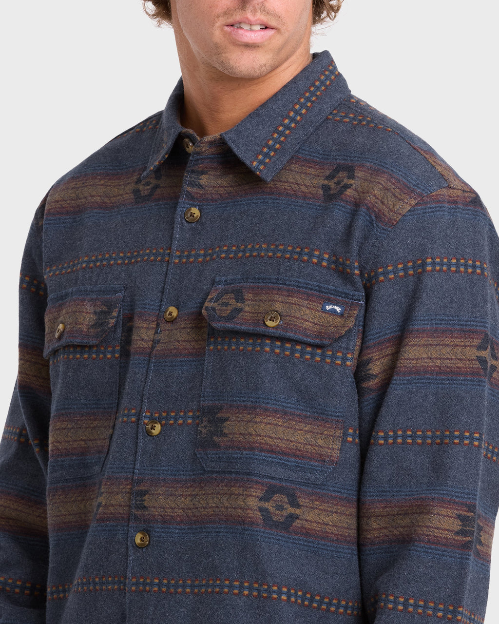Offshore Jacquard Long Sleeve Flannel Shirt - True Navy