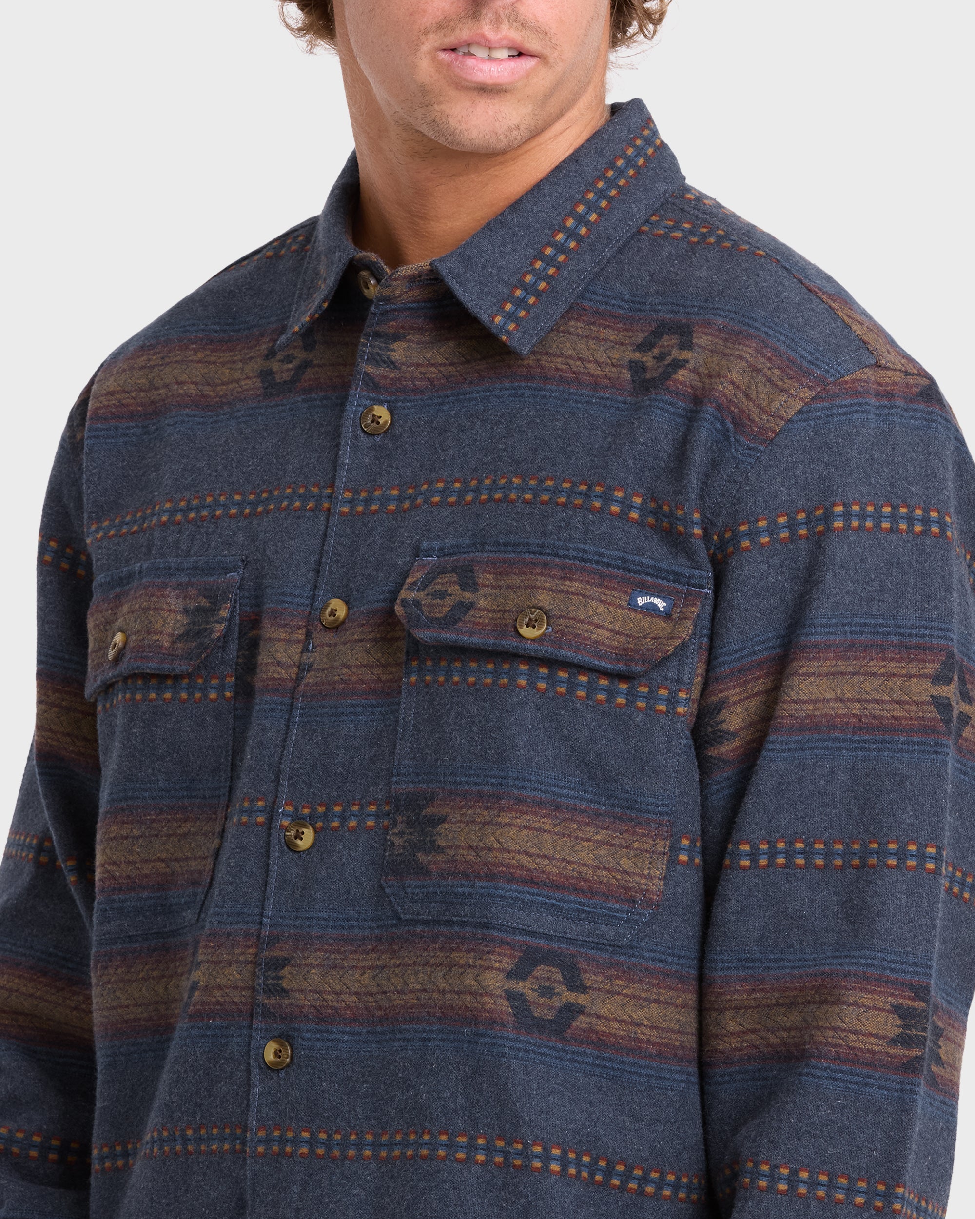 Offshore Jacquard Long Sleeve Flannel Shirt - True Navy