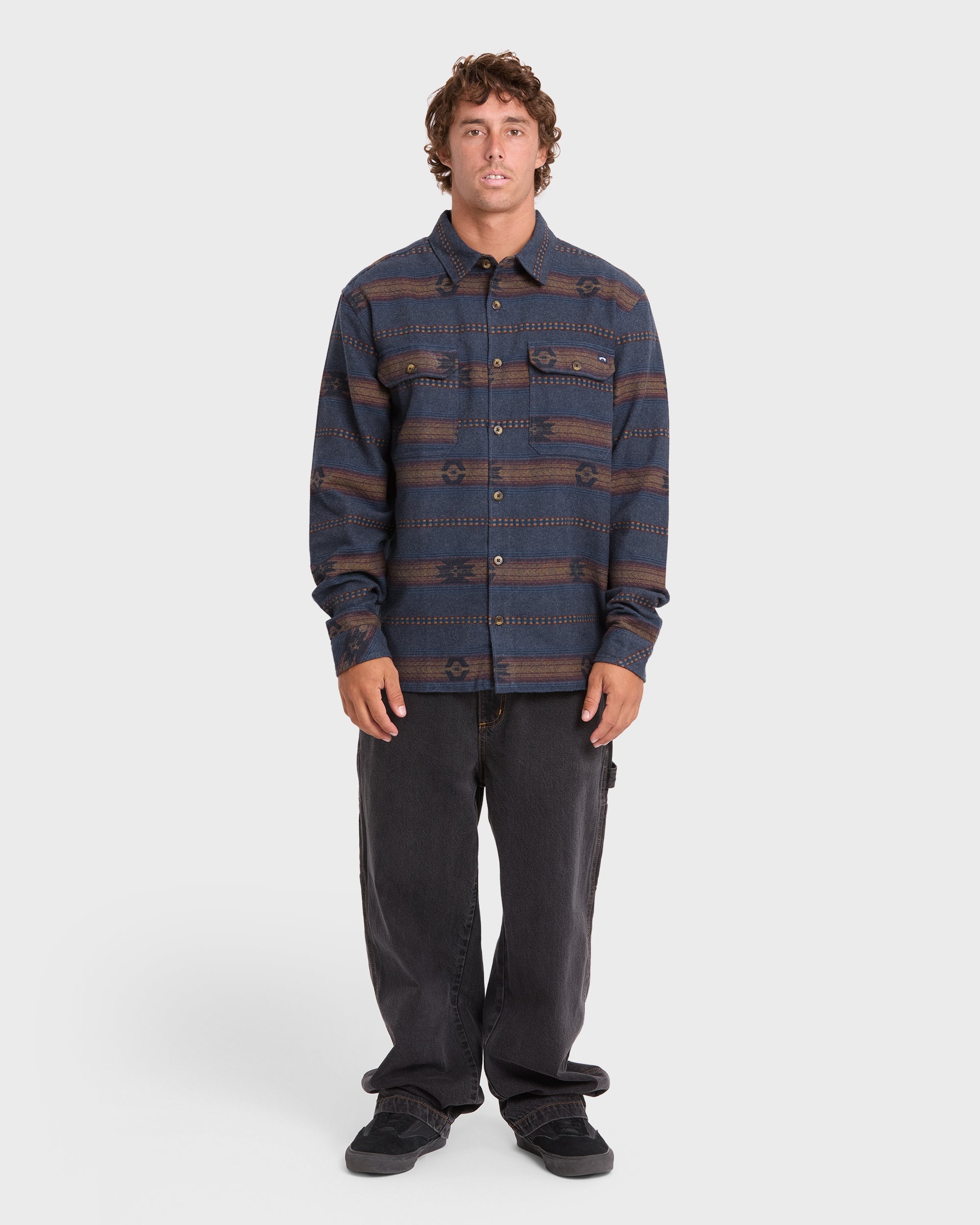 Offshore Jacquard Long Sleeve Flannel Shirt - True Navy
