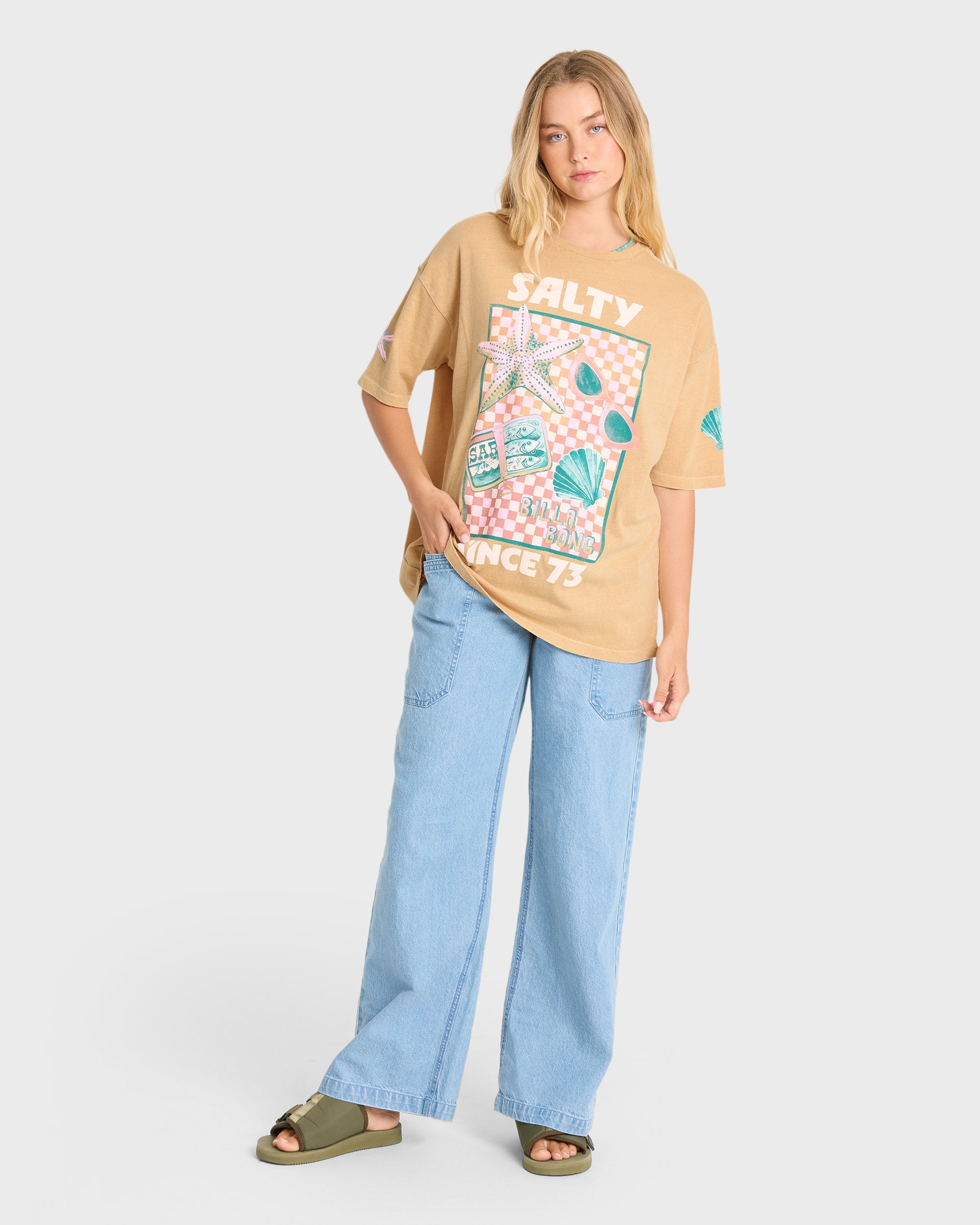 Salty Since Short Sleeve Cotton Graphic T-Shirt - Curry