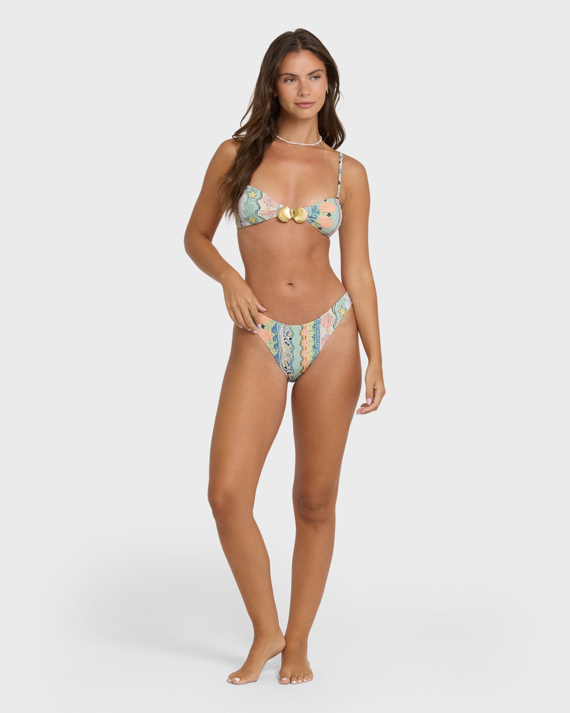 Tide Pool Michelle Bandeau Bikini Top - Light Blue Multi