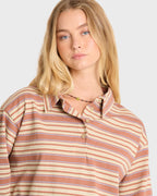 Sugar Stripe Long Sleeve Cotton Polo Shirt - Sugar Almond