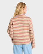Sugar Stripe Long Sleeve Cotton Polo Shirt - Sugar Almond