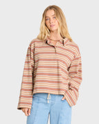 Sugar Stripe Long Sleeve Cotton Polo Shirt - Sugar Almond