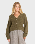 August V-Neck Cardigan Sweater - Canteen