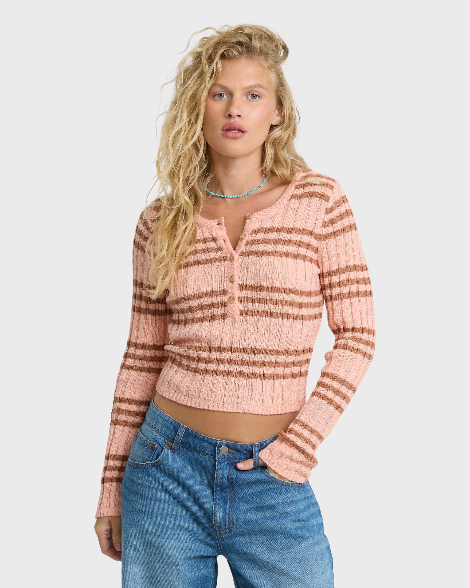 Ziggy V-Neck Sweater - Pale Peach