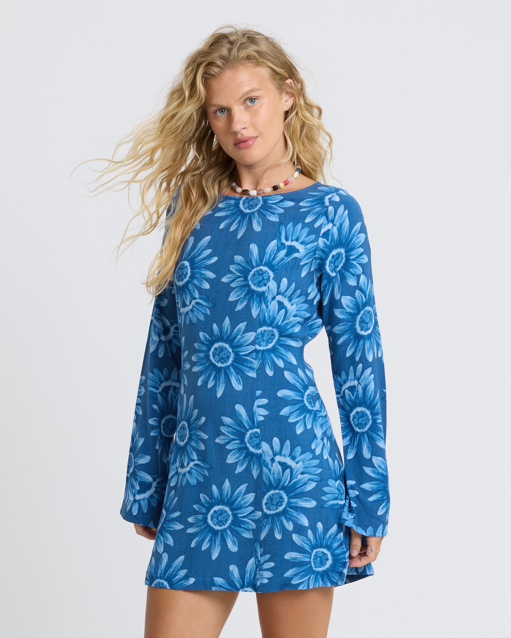 Way Out West Long Sleeve Mini Dress - True Navy