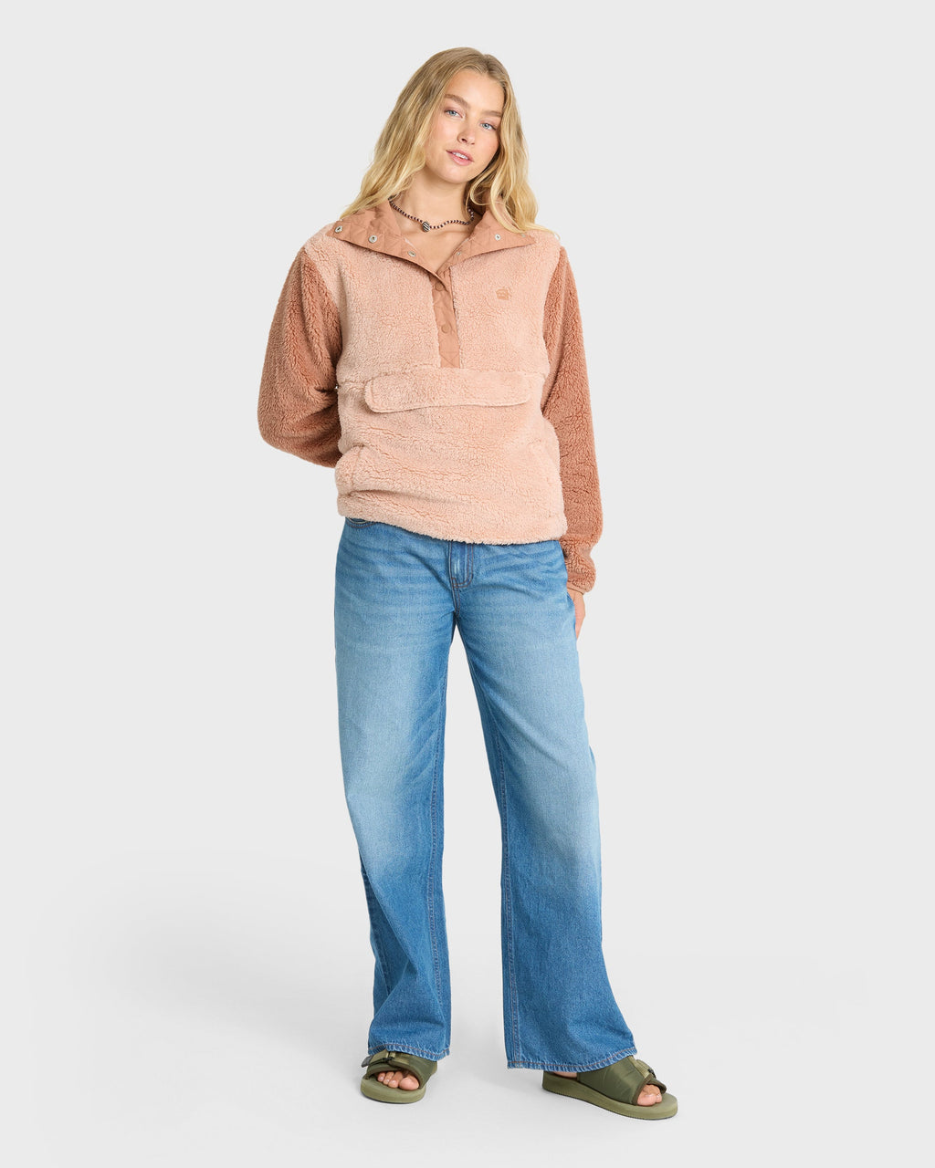 Switchback Sherpa Half Snap Fleece Pullover - Sugar Almond