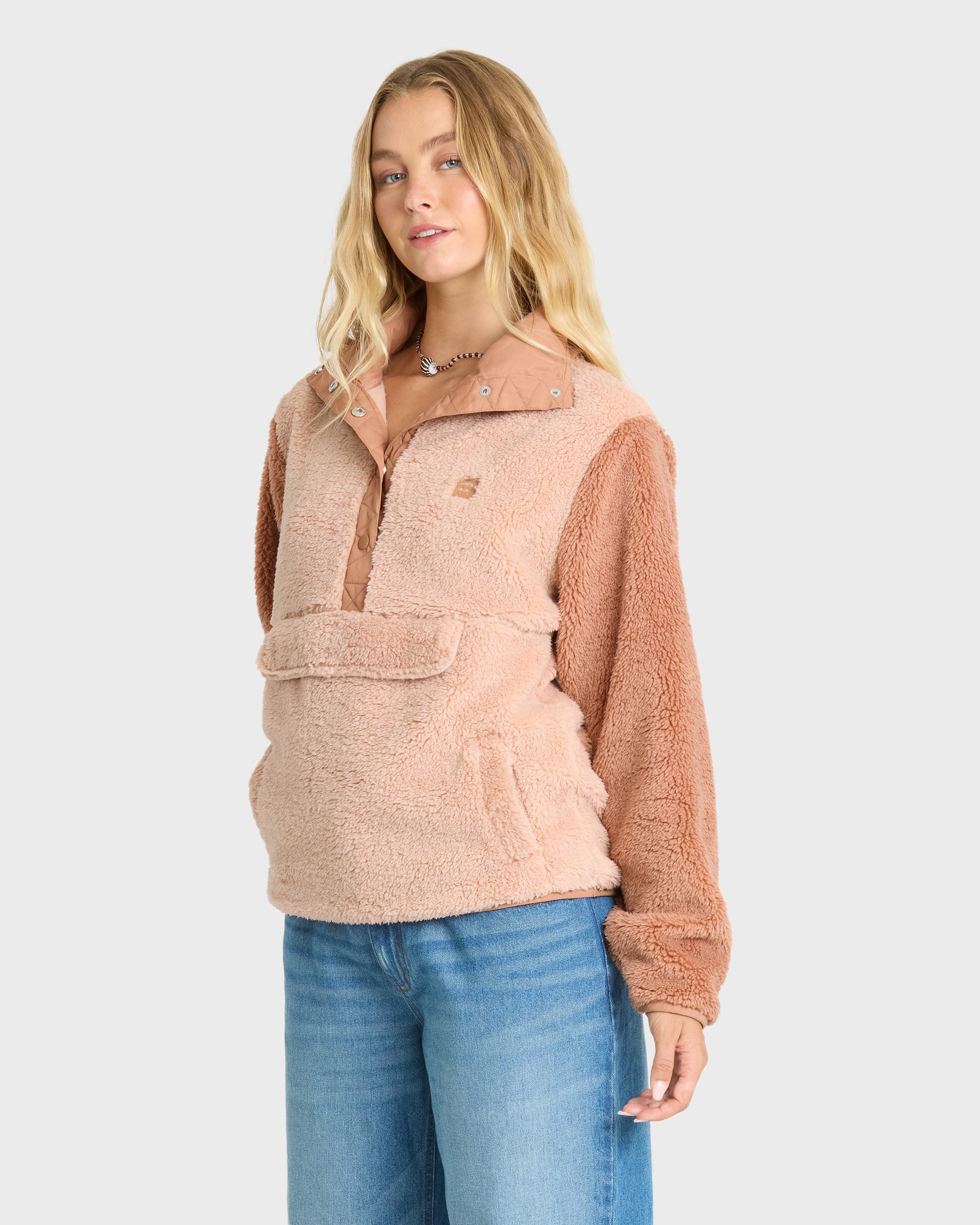 Switchback Sherpa Half Snap Fleece Pullover - Sugar Almond