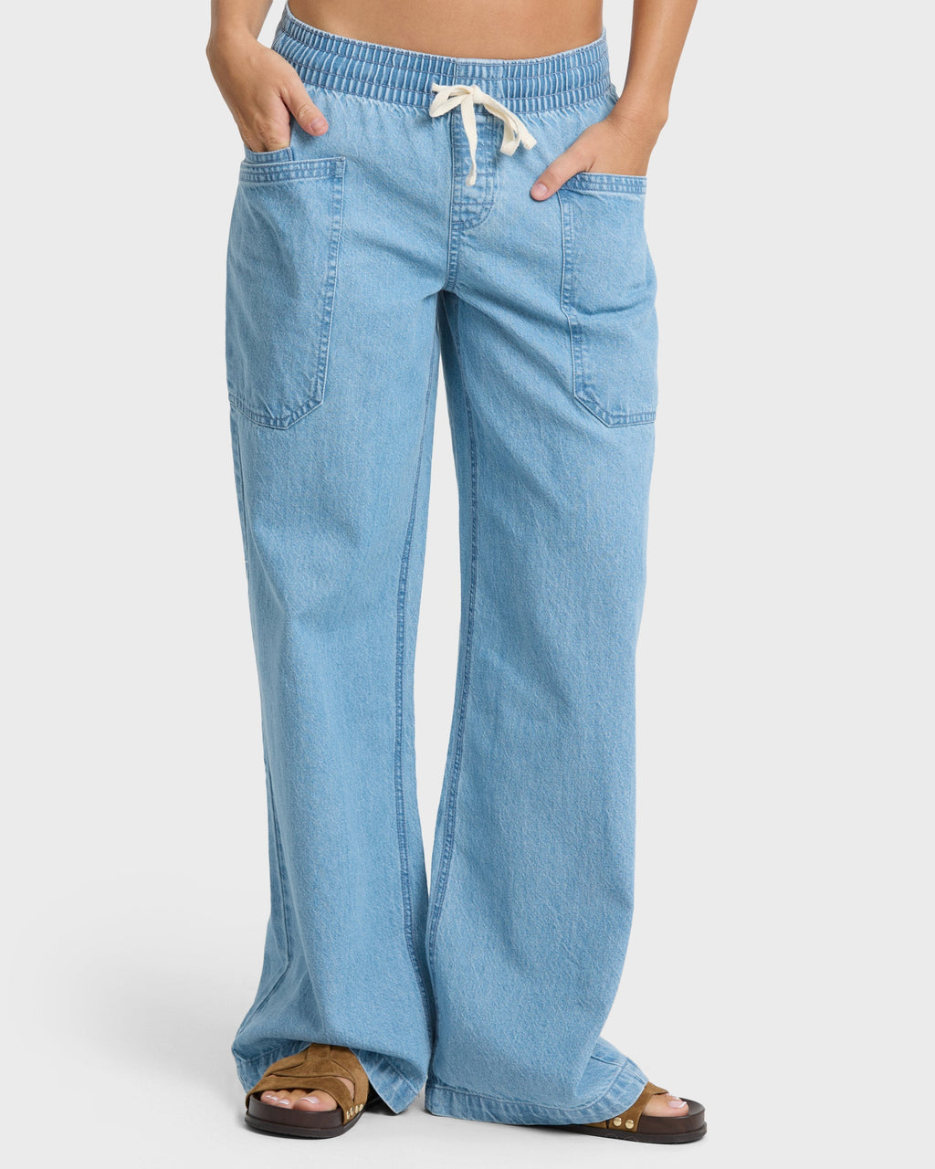 Zonte Elastic Waist Saltwashed Denim Pants - Sea Blue