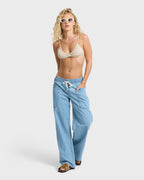 Zonte Elastic Waist Saltwashed Denim Pants - Sea Blue