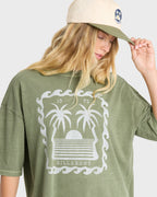 Wave Stamp Short Sleeve Cotton T-Shirt - Army Green