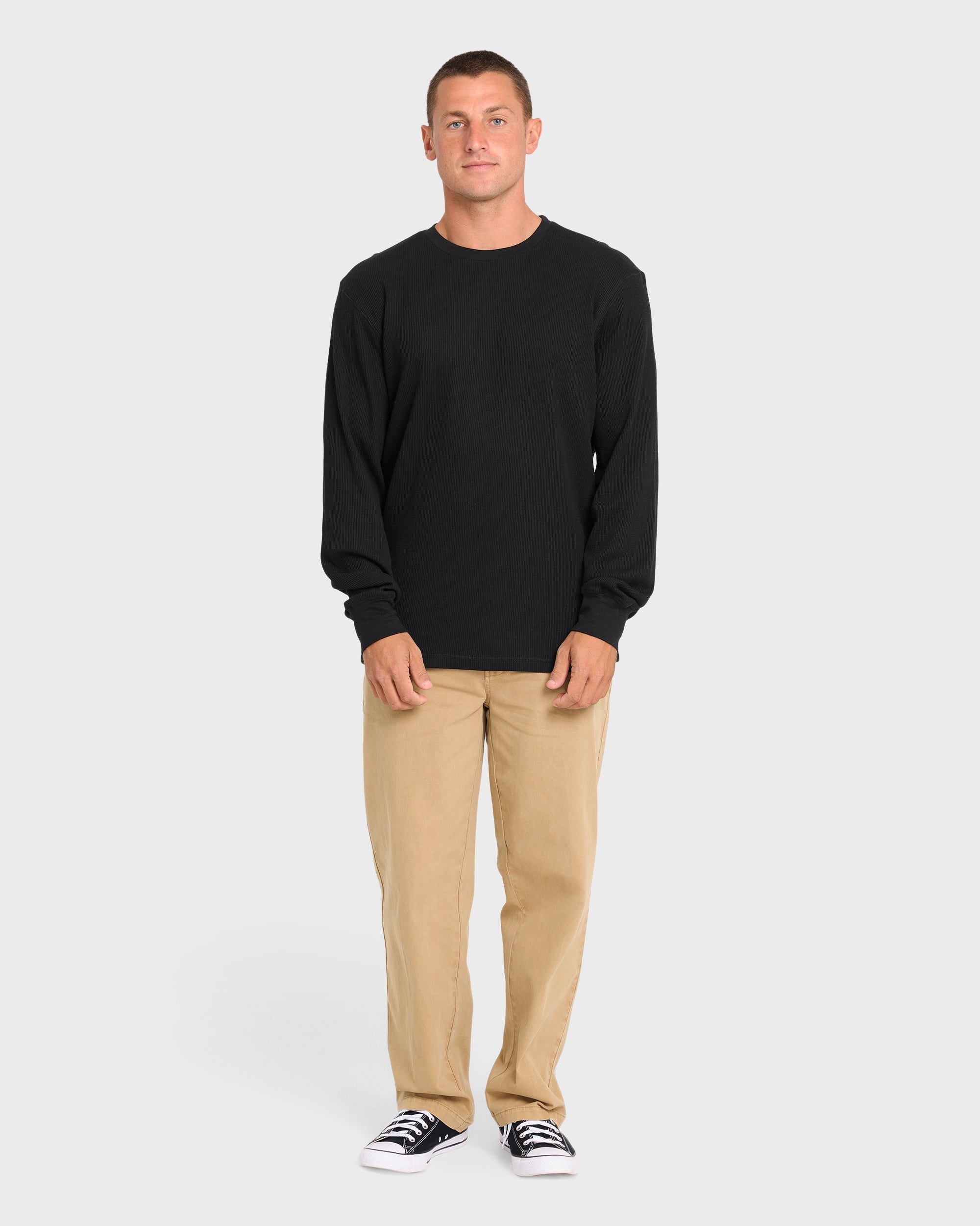 Essential Thermal Long Sleeve Knit Tee - Black