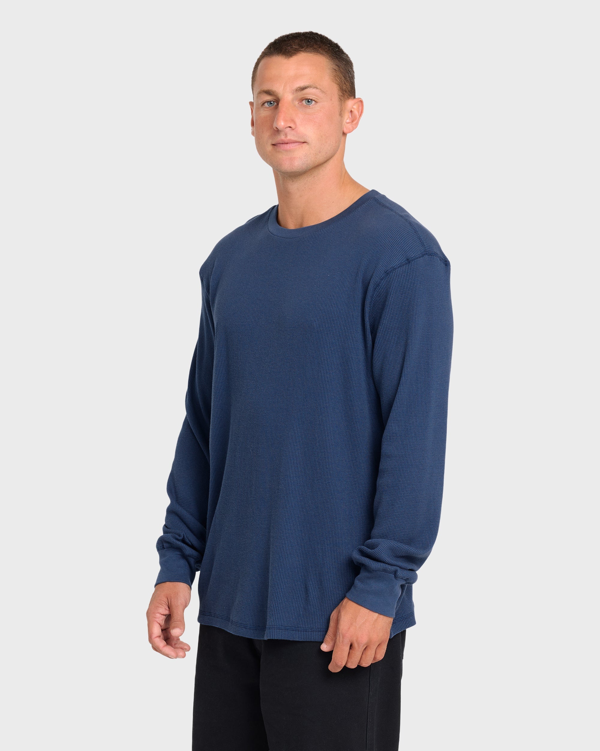 Essential Thermal Long Sleeve Knit Tee - Dark Denim