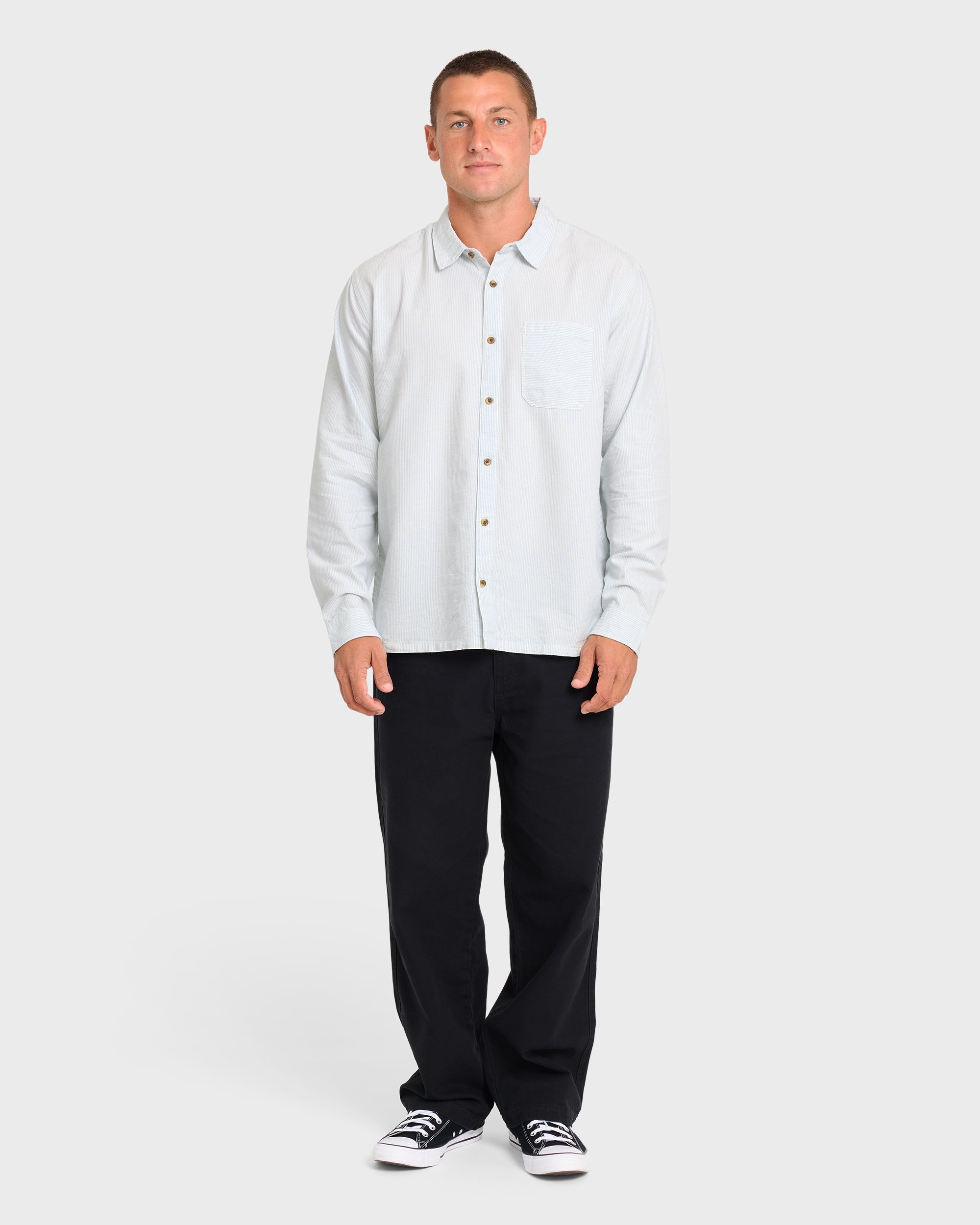 Garage Post Up Long Sleeve Oxford Shirt - Blue Smoke