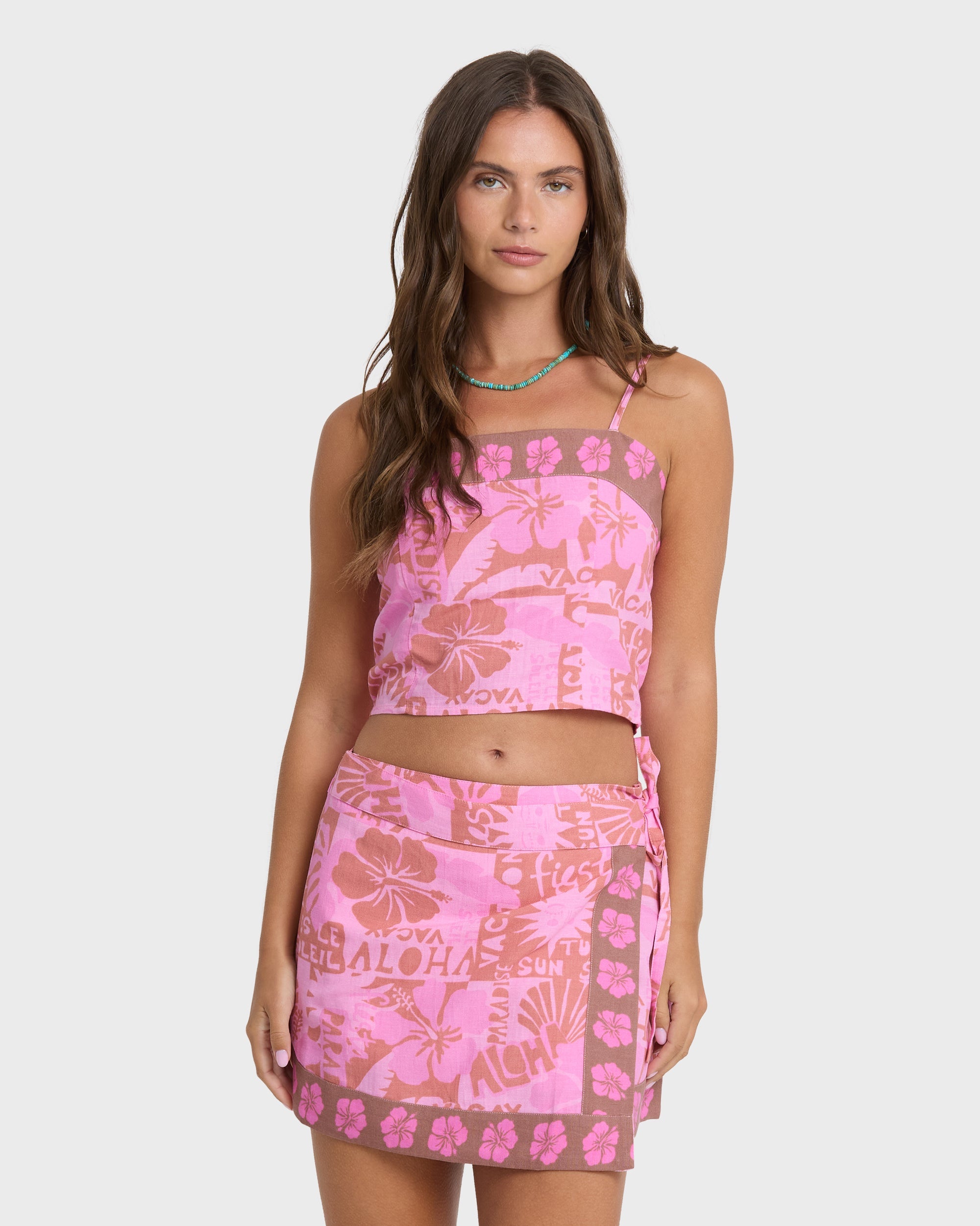 Sun Faded Yarn-Dyed Wrap Mini Skirt - Party Pink