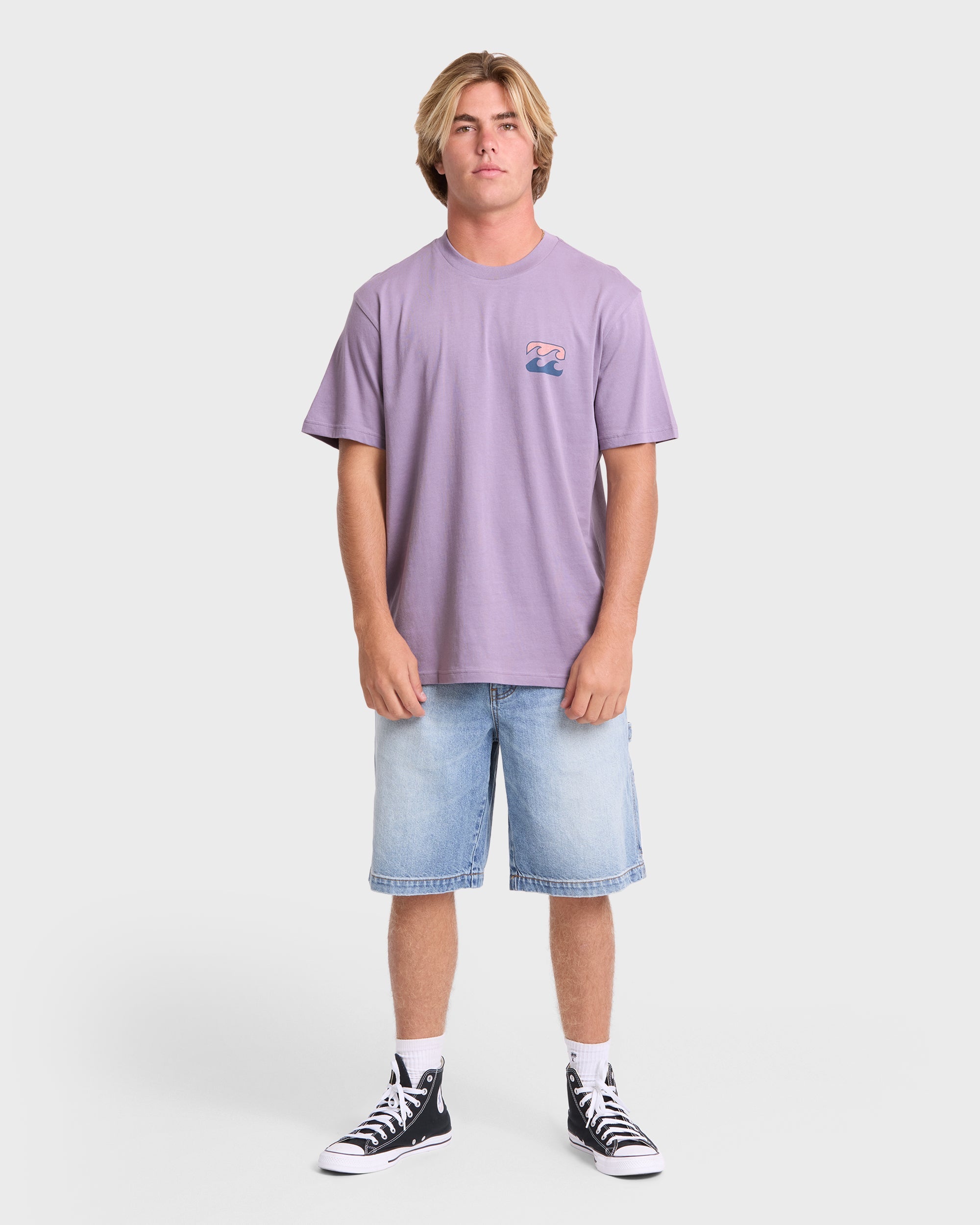Crayon Wave Premium Short Sleeve Knit T-Shirt - Purple Ash