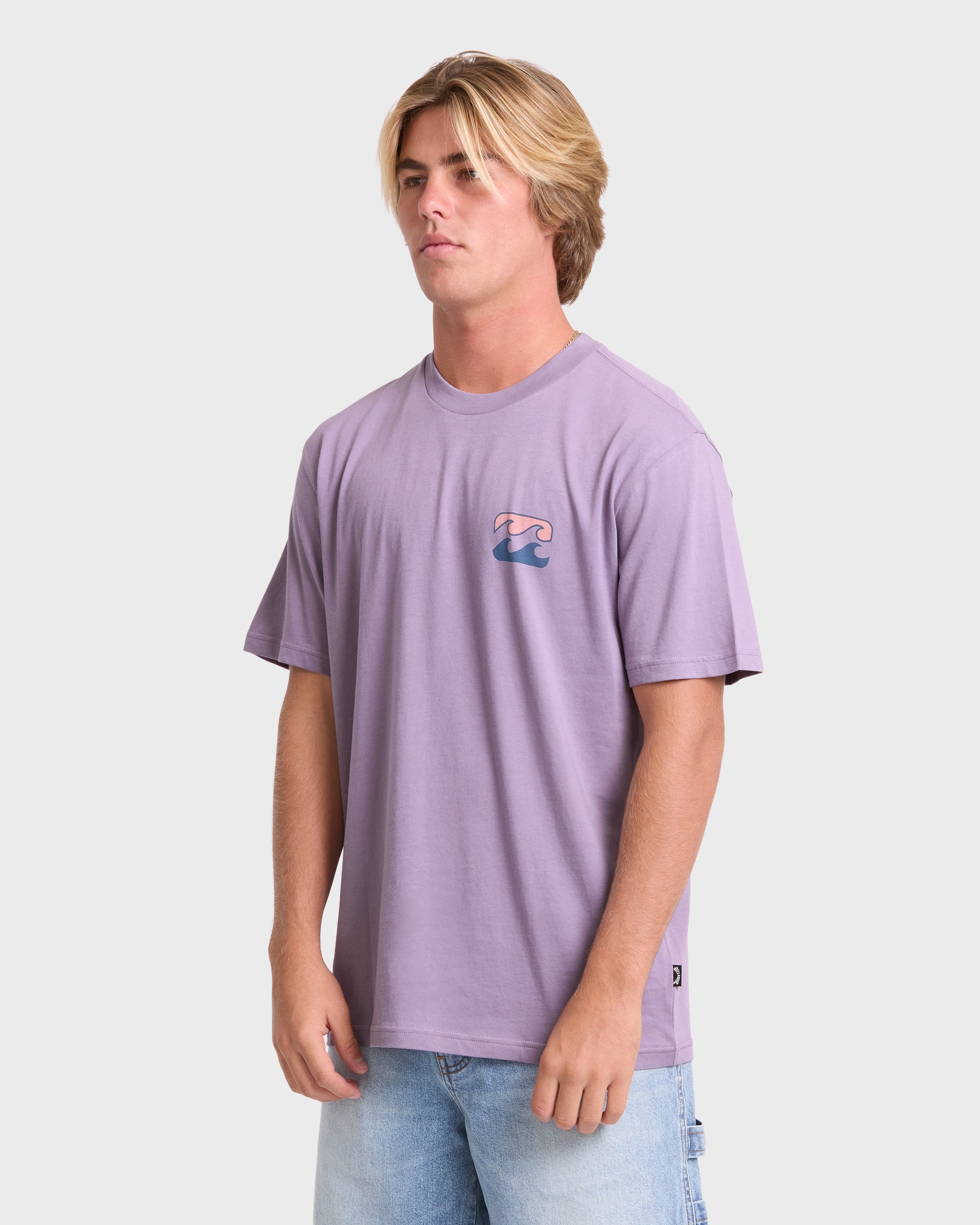 Crayon Wave Premium Short Sleeve Knit T-Shirt - Purple Ash
