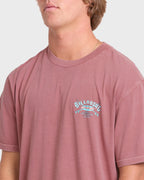 Heritage Arch Wave Washed Premium Short Sleeve Cotton T-Shirt - Red Dahlia