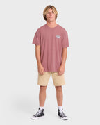 Heritage Arch Wave Washed Premium Short Sleeve Cotton T-Shirt - Red Dahlia