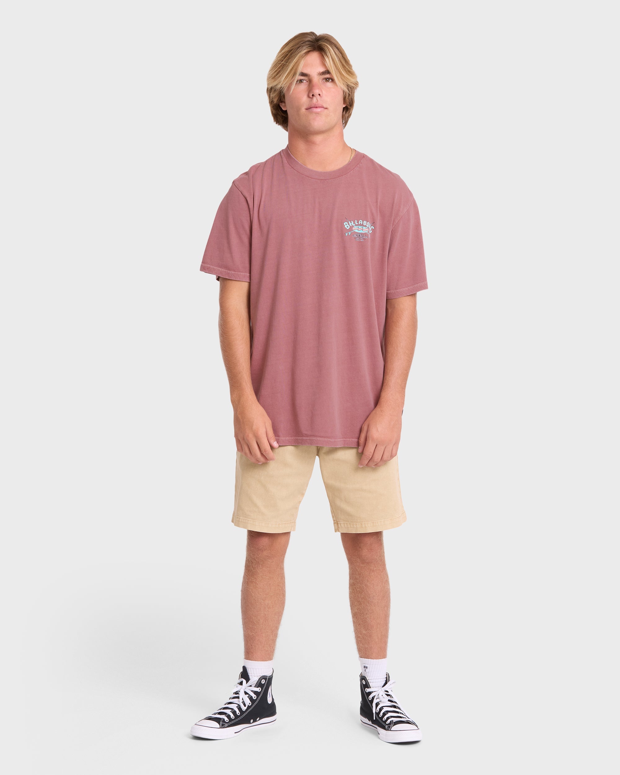 Heritage Arch Wave Washed Premium Short Sleeve Cotton T-Shirt - Red Dahlia