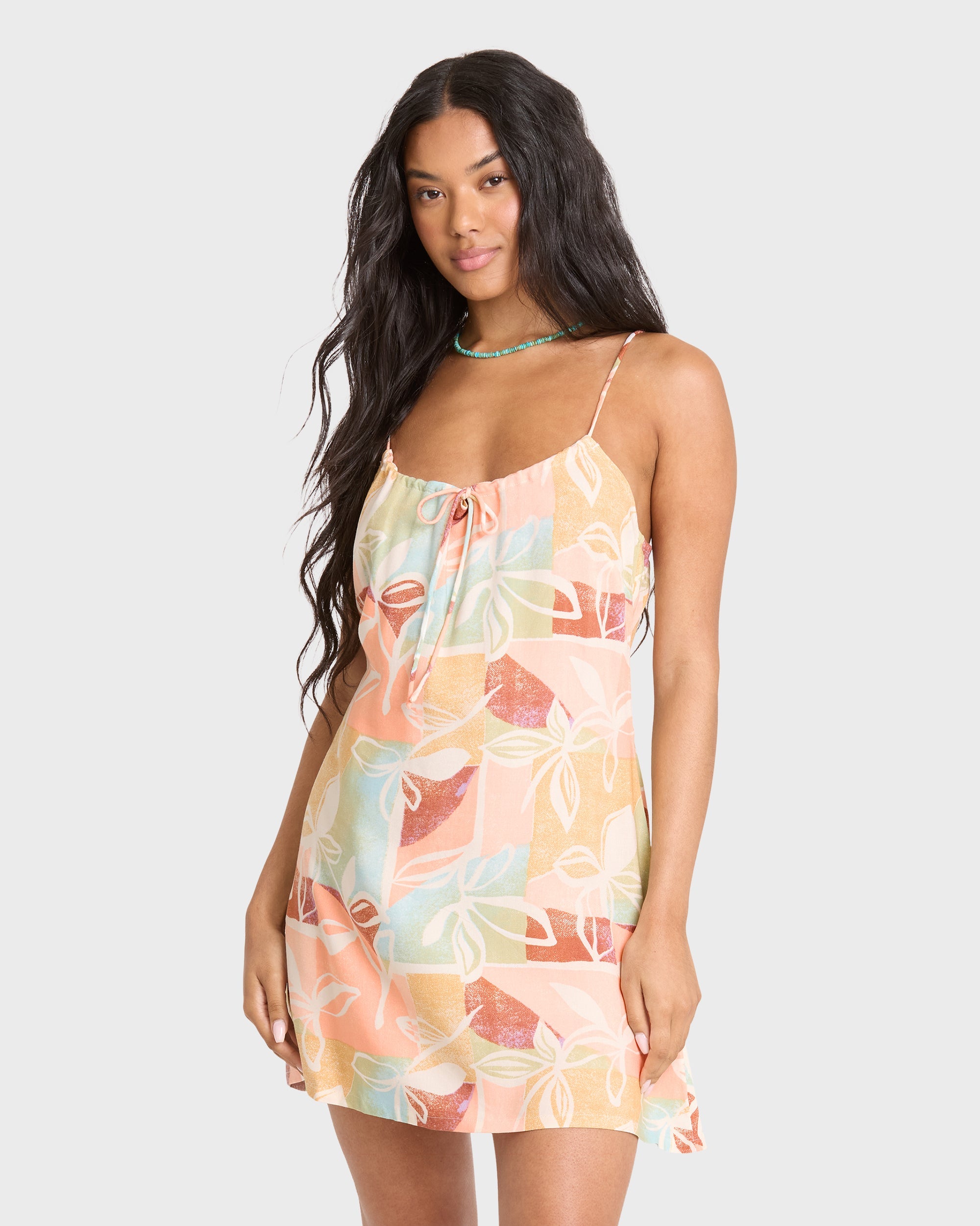 So Simple Crinkle Mini Dress - Orange Multi