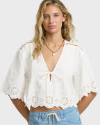 Light And Airy Short Sleeve Cotton Blouse - Salt Crystal