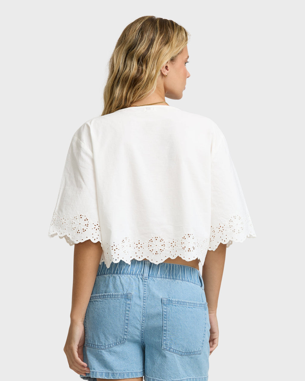 Light And Airy Short Sleeve Cotton Blouse - Salt Crystal