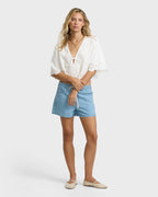 Light And Airy Short Sleeve Cotton Blouse - Salt Crystal
