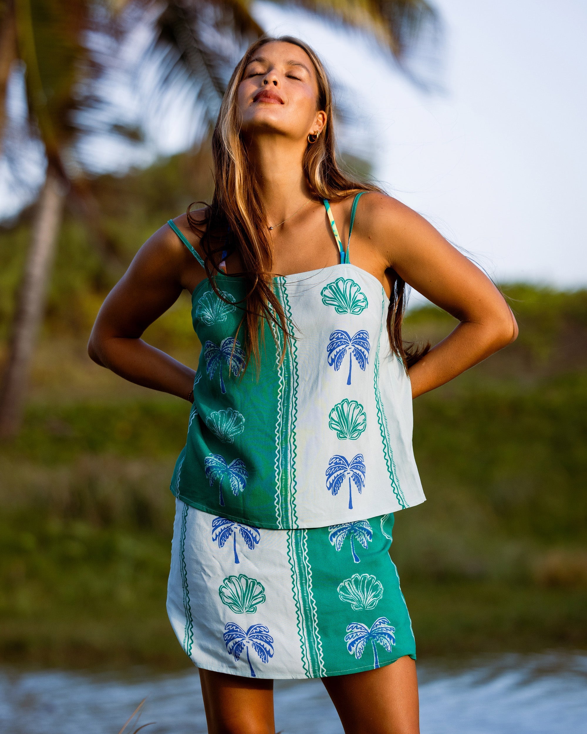 Wave Washed Printed Skirt - Pool Blue