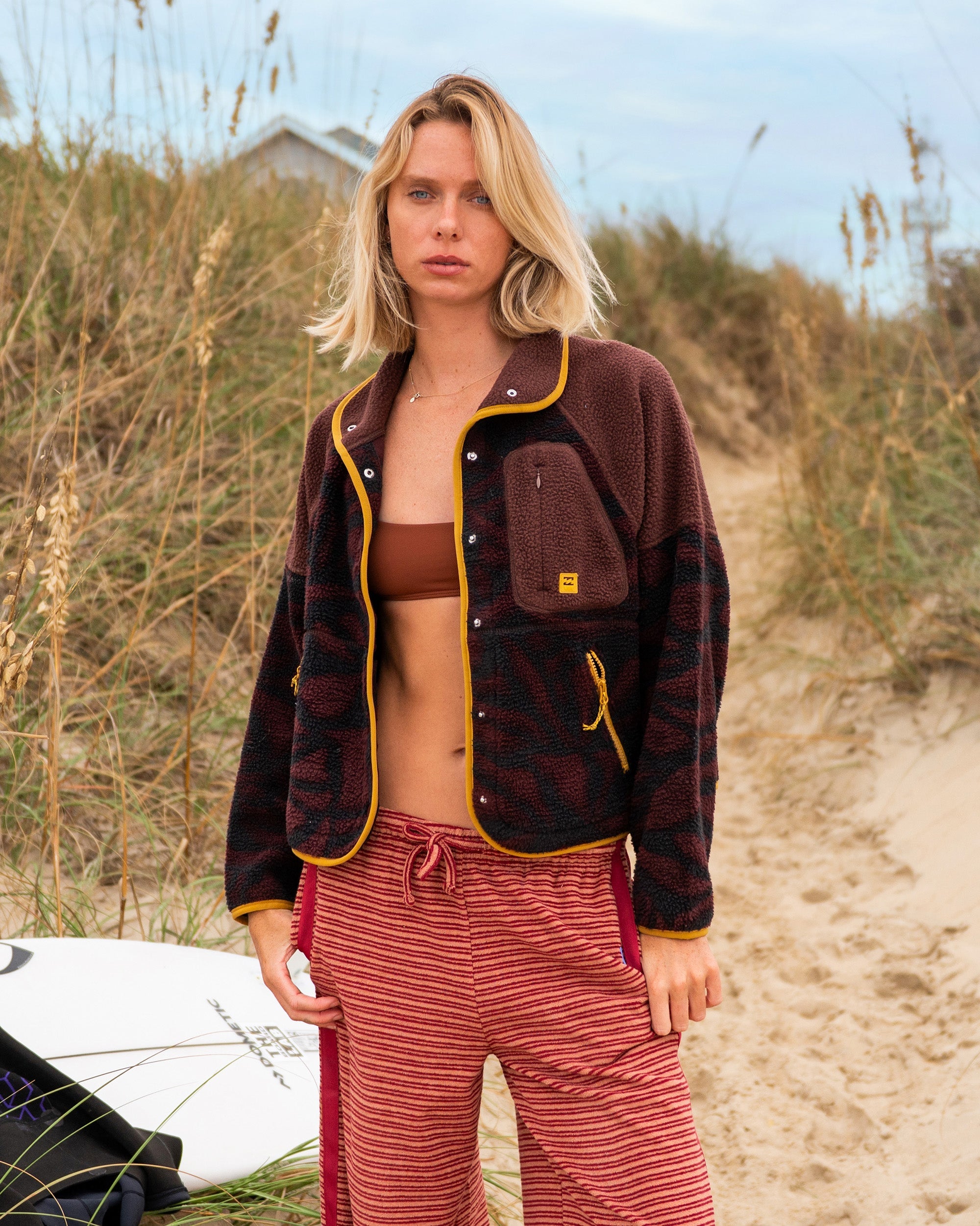A/Div Popoyo Snap Up Sherpa Fleece Jacket - Teak